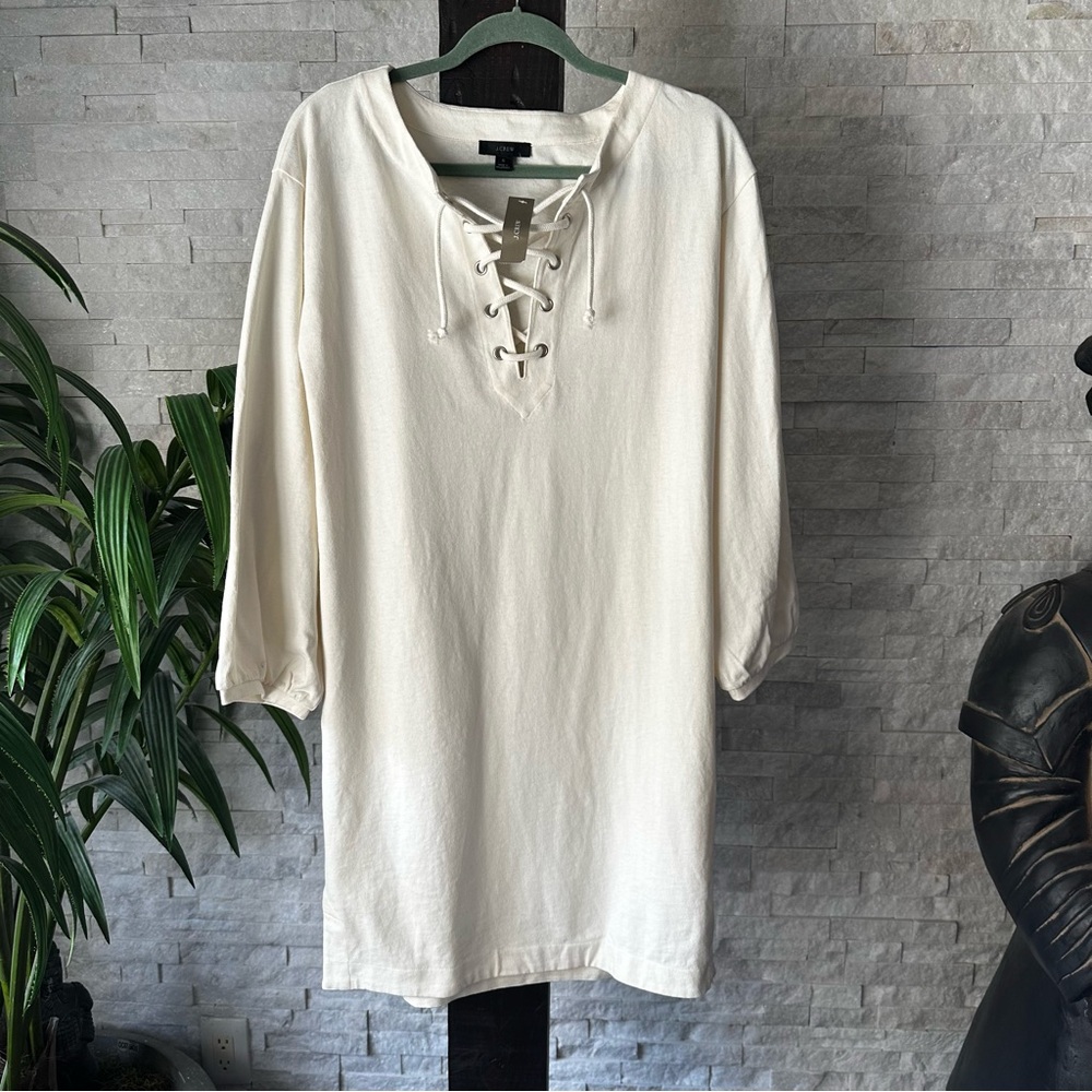 J. CREW Cream Ivory Nautical Lace-Up Balloon Sleeve Dress Size S New with Tag